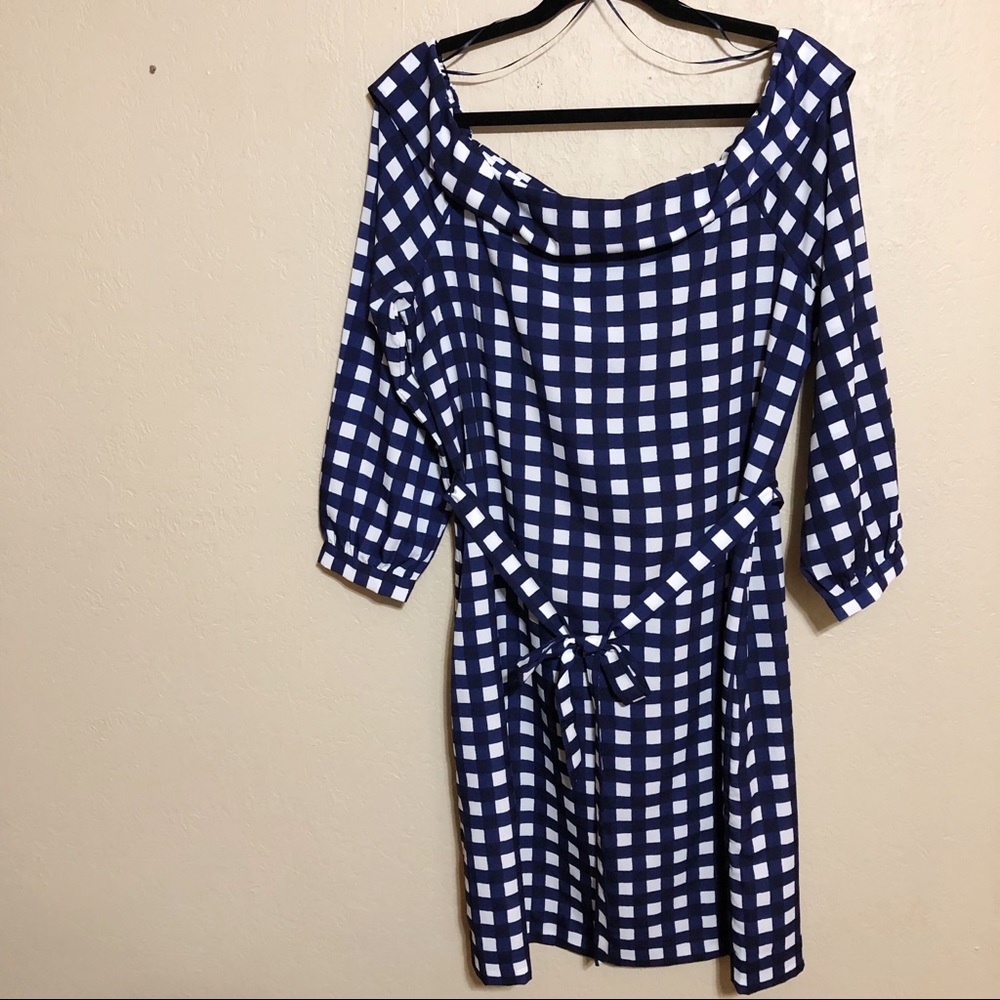 Banana Republic Gingham Off The Shoulder Dress‎ Size Medium Tie Waist